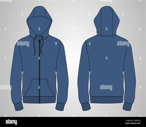 Long Sleeve Hoodie Technical Fashion Drawing Sketch Template Front And