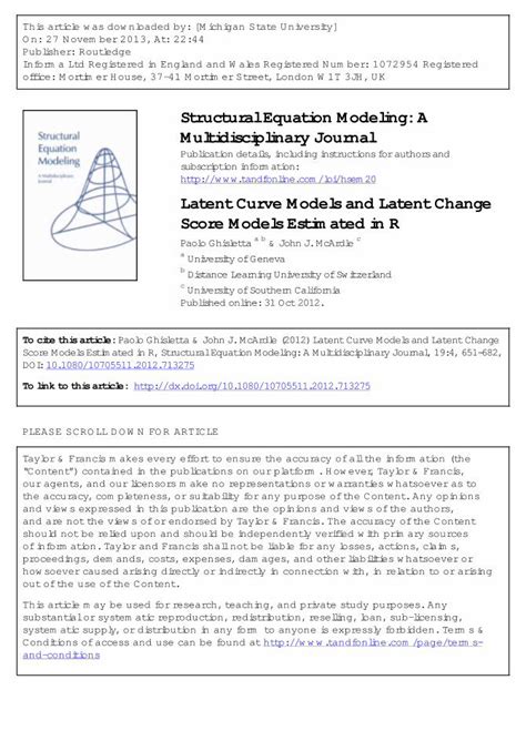 Pdf Latent Curve Models And Latent Change Score Models Estimated In R