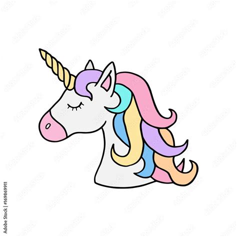 Colorful rainbow unicorn vector illustration drawing. Cute unicorn's head with rainbow mane and ...