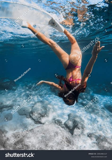 Sexy Woman Bikini Fins Dive Underwater Stock Photo Shutterstock