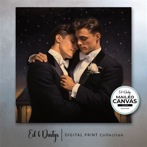 Gay Men Art Print Lgbtq Romantic Art Two Men Square Canvas Victorian Art Style Wall Decor