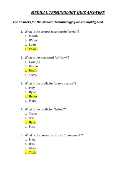 SOLUTION Oxford Medical Terminology Quiz Answers Studypool