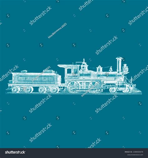 Drawing Realistic Old Model Steam Locomotive Stock Illustration ...