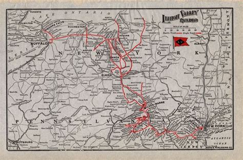 1920 Antique Lehigh Valley Railroad Map Vintage Pennsylvania Railway