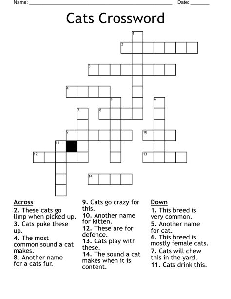 Cat Crossword Puzzle Printable – NBKomputer