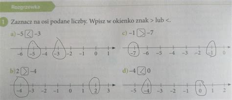 zaznacz na osi podane liczby wpisz w okienko znak większości lub