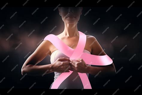 Premium Ai Image A Woman With A Pink Ribbon Around Her Neck