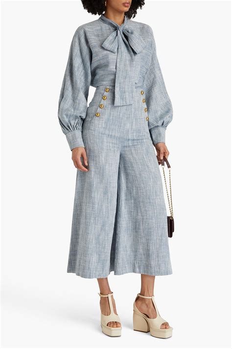 ZIMMERMANN Pussy Bow Cotton And Linen Blend Chambray Blouse THE OUTNET