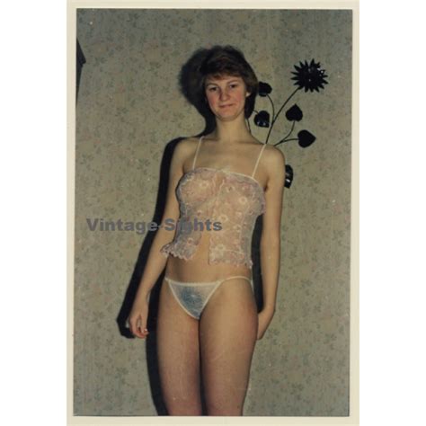 Natural Shorthaired Semi Nude In White Lingerie Vintage Photo GDR 1980s