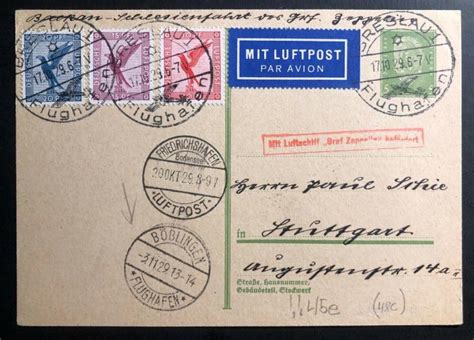 Breslau Germany Graf Zeppelin Lz Ffc Postcard Cover To