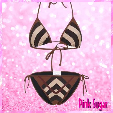 Burberry Designer Chevron Check Bikini Pink Sugar Fashion