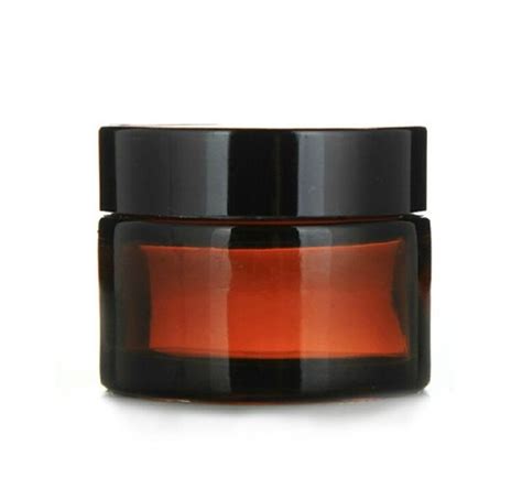 Glass 2 Oz Amber Cream Jar W Black Lid Pack Of 12