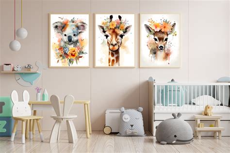 Watercolor Baby Animals Nursery Wall Art Prints By AyoChic | TheHungryJPEG