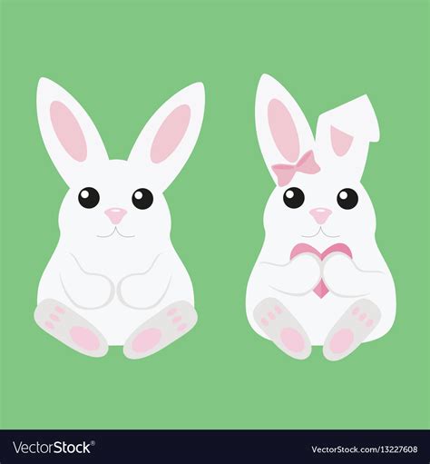 Two White Rabbit A Boy And Girl With Heart Vector Image