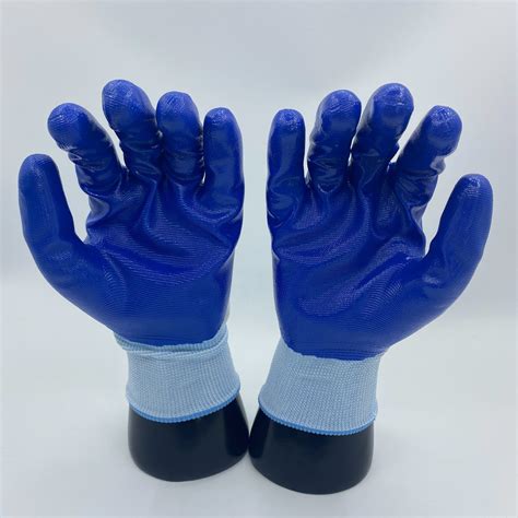 White Polyester Blue Nitrile Smooth Half Coated Safety Work Gloves