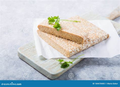 Slice Of Tempeh Or Tempe Made Of Fermentation Process That Binds