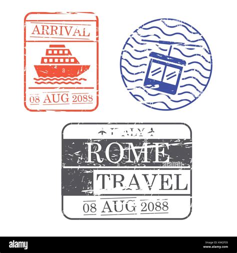 Ship And Cableway Travel Stamps Of Rome In Colorful Silhouette Stock