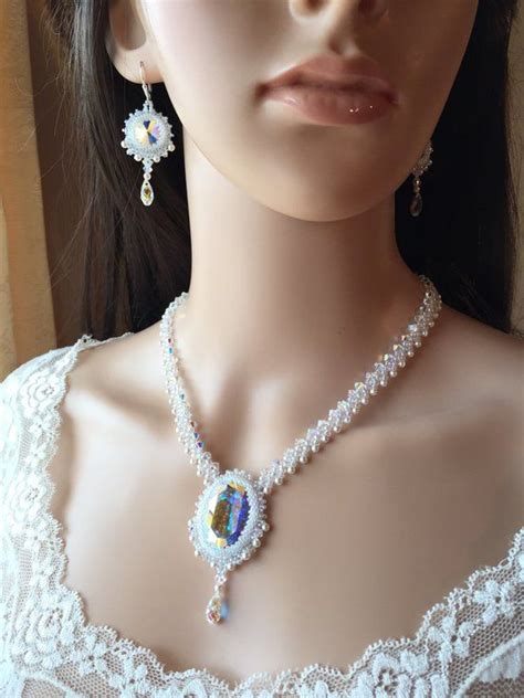 Swarovski Crystal And Pearl Necklace And Earring Set Wedding Etsy