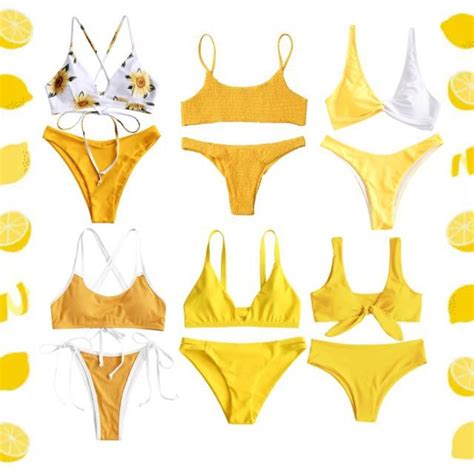 Off Zaful Strappy Criss Cross Ribbed Tanga Bikini Swimwear In Yellow Zaful