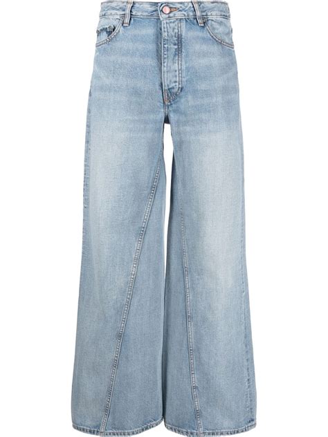 Ganni Seam Detail Wide Leg Jeans Blue Farfetch