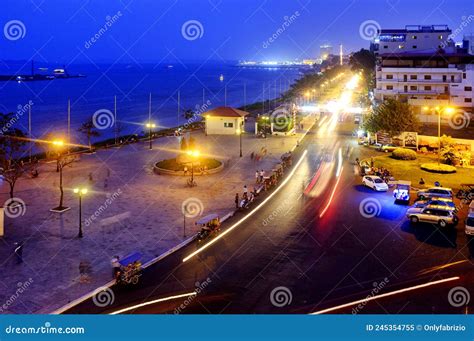 Sisowath Quay Public Riverside Park In Downtown Phnom Penh Cambodia