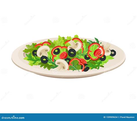 Vegetarian Caesar Salad Served On Plate Vector Illustration Stock