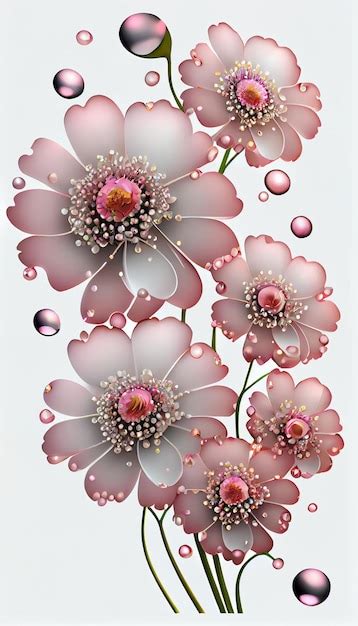 Premium Ai Image Bunch Of Pink Flowers With Water Droplets Generative Ai