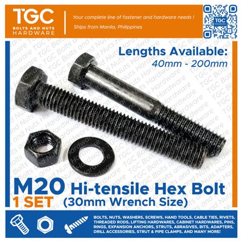 TGC 1PC M20 X 40 200mm HT Hex Bolt Hexagonal Capscrew High Tensile