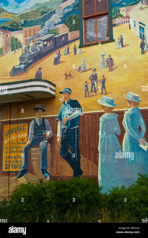 Painted wall mural showing victorian era life in the early 1900's, Blue ...