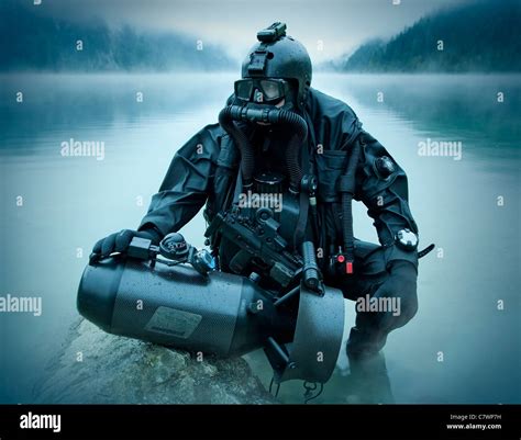 Special operations forces combat diver with underwater propulsion ...