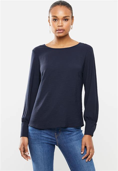 Ls Woven Cuff Shell Plain Navy Edit Blouses Superbalist