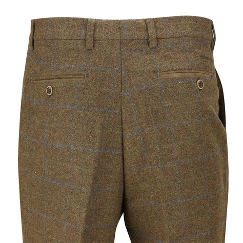 Mens Tweed Trousers Vintage Herringbone Checks Slim Fit Grey Brown