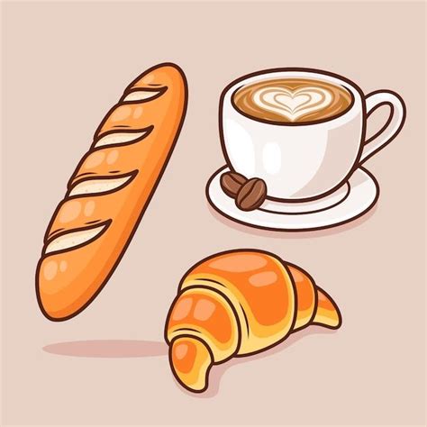 Premium Vector Cartoon Simple Breakfast Bread Coffee Croissant Design