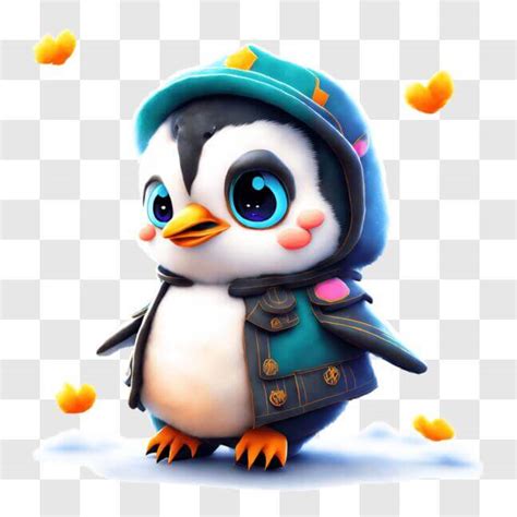 Descarga Adorable pingüino de dibujos animados en la nieve PNGs En