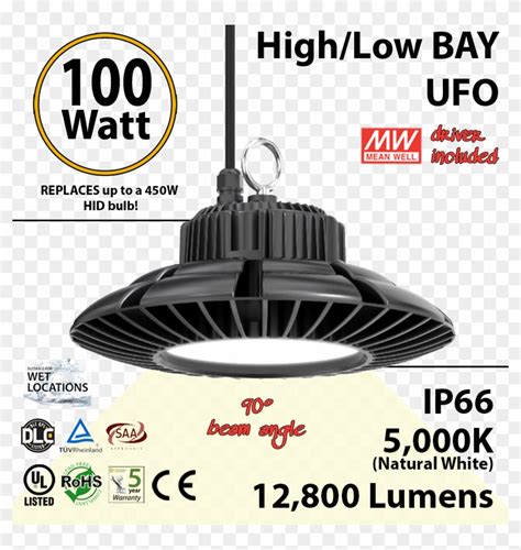 450 Watt Equivalent Led Ufo 100w 5000k 12800lm 110 Replace Halogen 400 Watt To Led Hd Png