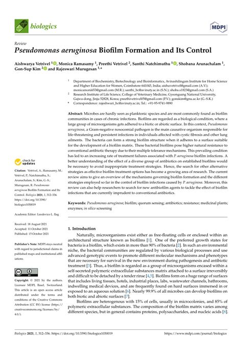 (PDF) Pseudomonas aeruginosa Biofilm Formation and Its Control