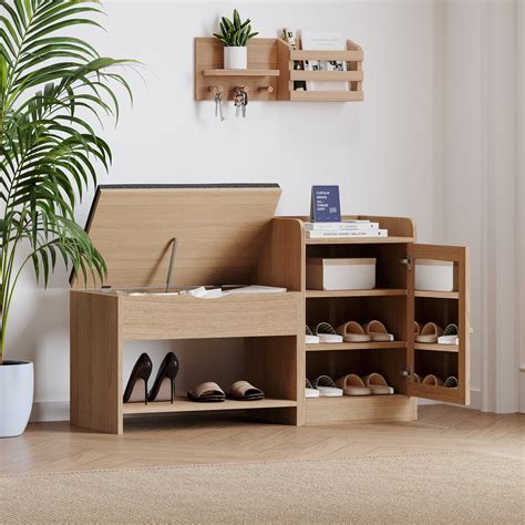 Panca Per Scarpe Con Contenitore E Anta In Rattan 100 X 62 5 X 38 Cm