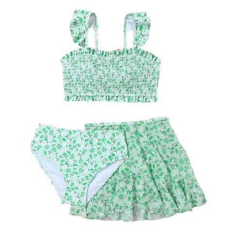 GYRATEDREAM Girl S Piece Swimsuits Printed High Waisted Bikini Bathing Suit With Cover Up