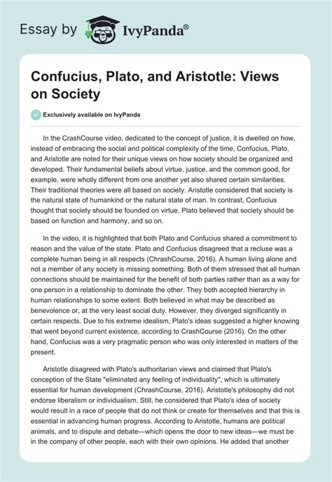 Confucius Plato And Aristotle Views On Society 605 Words Essay