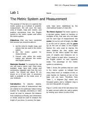 Phs Lab Metric System Handout Pdf Phs Physical Science I