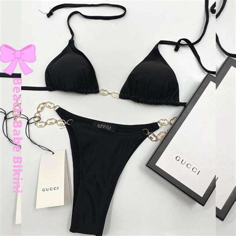 Gucci Gold Chain Bikini Set Black Beach Babe Bikini