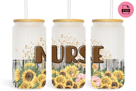 Libbey Glass Can Nurse Sunflower Vintage Graphic By Sasikharn