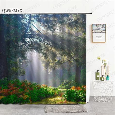 Forest Scenery Shower Curtain Landscape Green Tree Tropical Rainforest