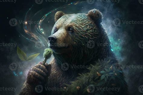 Bear Animal smoking ganja weed illustration generative ai 23968639 ...