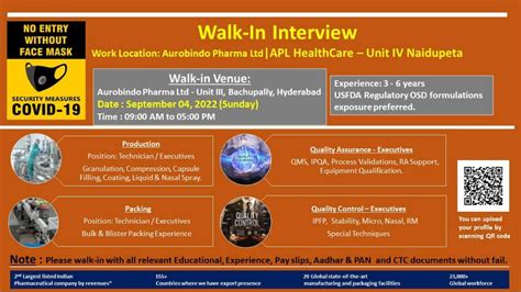 Aurobindo Pharma Ltd Walk In Interview For QA QC Production Packing