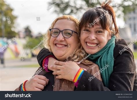 Portrait Smiling Lesbian Couple Hugging Each Stock Photo 2159432567 Shutterstock