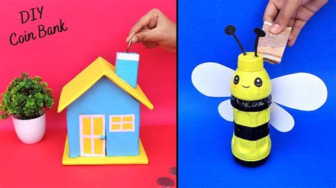 Diy 2 Cute Coin Bank From Cardboard And Plastic Bottlebest Out Of Waste