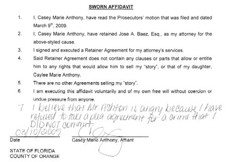 Signed Affidavit Example Free Printable Documents