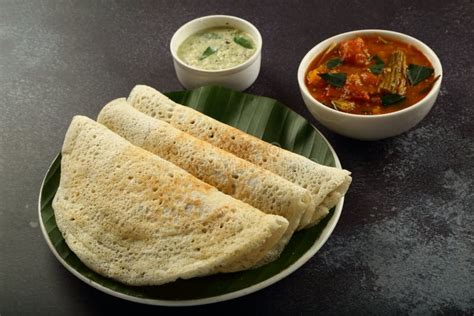 Dosa with Sambar and Chutney- Vegan Breakfast. Stock Photo - Image of ...