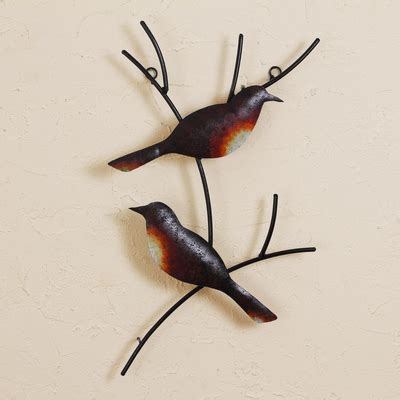 Handmade Metal Wall Art Of Birds On Branches Pair Of Sparrows NOVICA